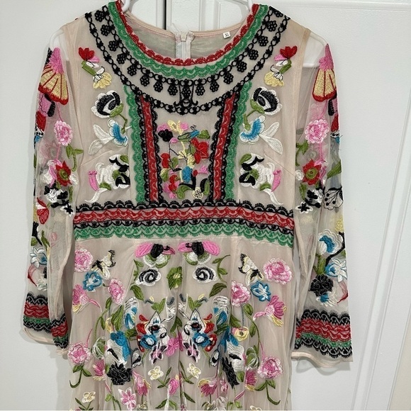 Embroidery Flowers Boho Silk Dress - Picture 7 of 16